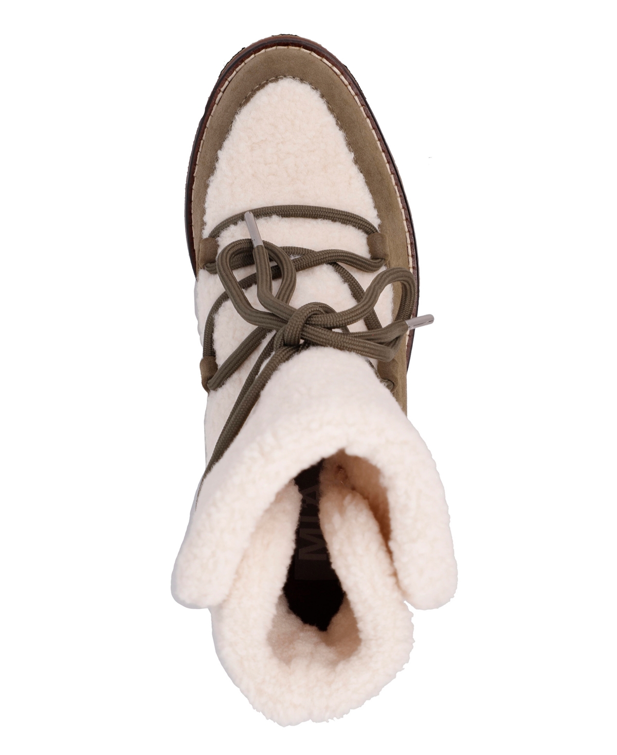 Mia Women's Holiday Cold Weather Sherpa Lace Up Block-heel Booties In Khaki,off-white