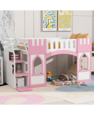 Streamdale Twin Size Loft Bed with Storage Staircase and Window, White