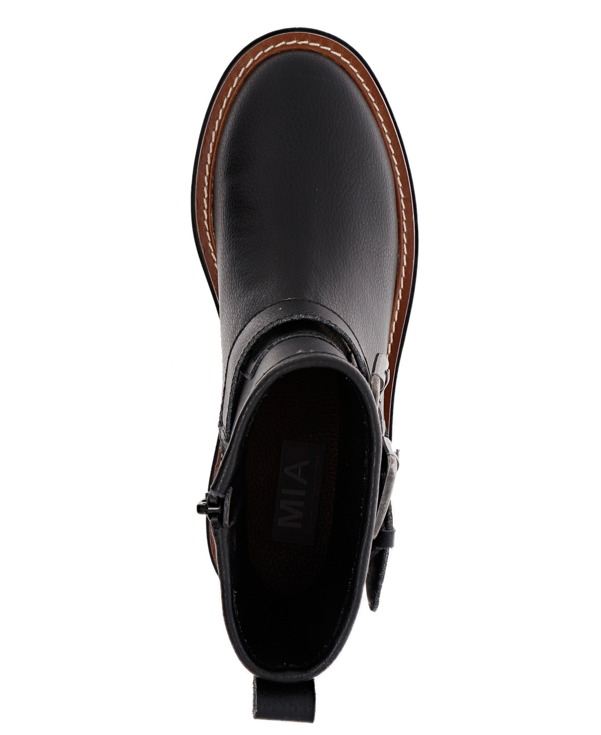 Mia Women's Florence Water-Resistant Leather Buckle Lug Sole Moto Boots
