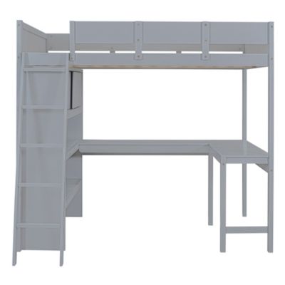 Streamdale Full Size Loft Bed with Desk and Shelf - White