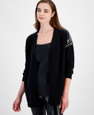 Anne Klein - Petite Embellished-Shoulder Open-Front Cardigan
