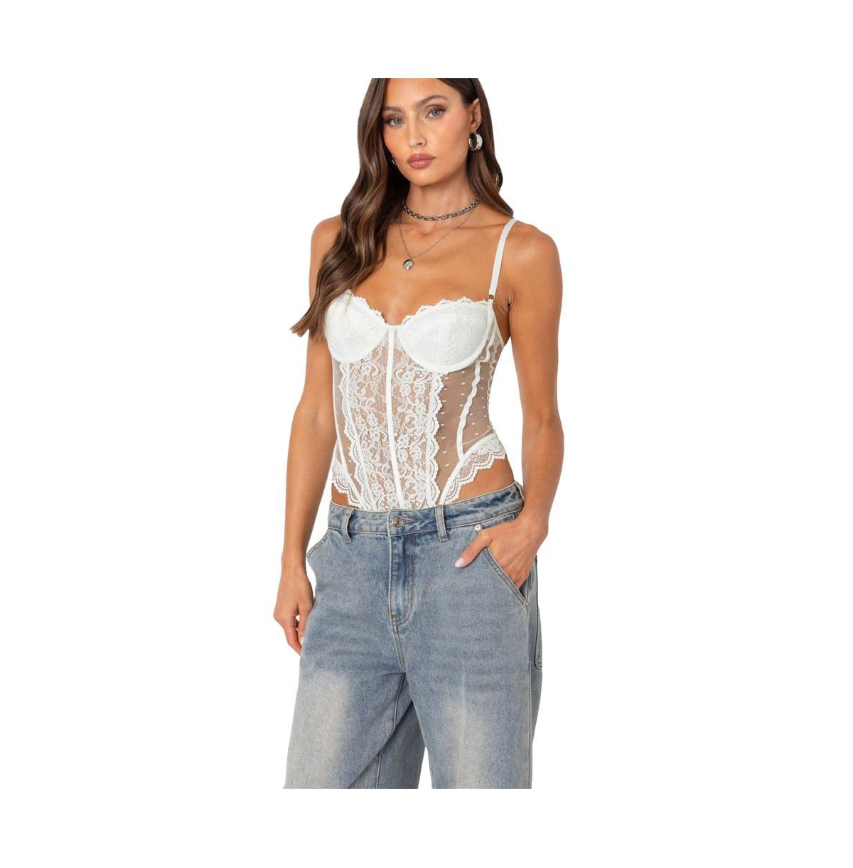 Edikted Cabaret lacey sheer mesh bodysuit