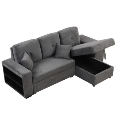 Sectional Sofa Bed with Storage Chaise and 2 Stools