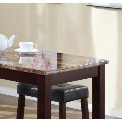 Simplie Fun 3-Piece Counter Height Glossy Print Marble Breakfast Table with Stools, Espresso