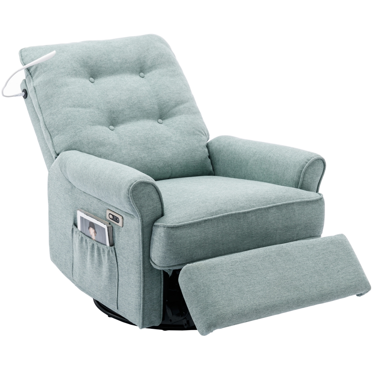 Streamdale Furniture Swivel Recliner with Usb Port & Lamp, Lotus- Green