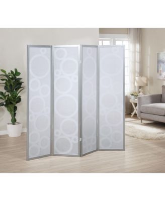 4-Panel Wood Room Divider with Circle Pattern, Silver