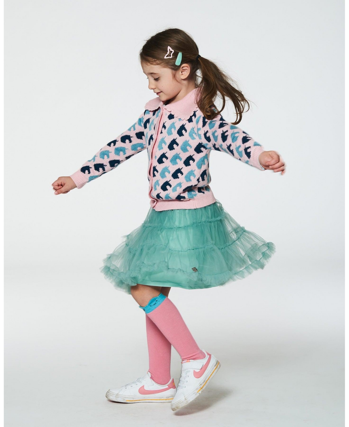 Deux par Deux Big Girls Jacquard Knit Cardigan- Pink unicorn