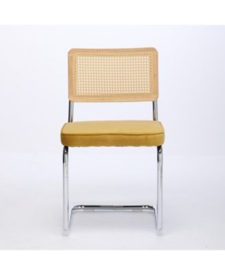 Elegant Velvet Armchair with Rattan and Steel