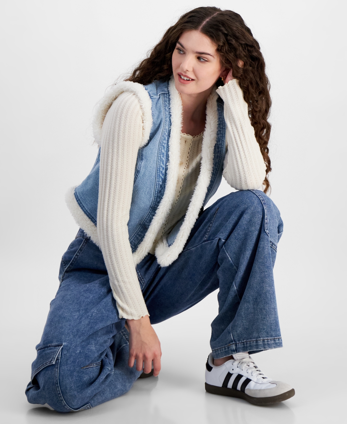Self Esteem Juniors' Denim Sherpa Lined Vest