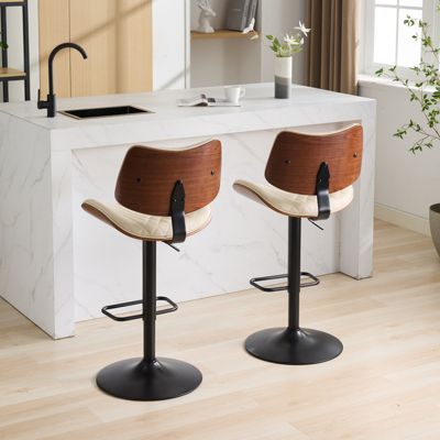 Walnut Bentwood Bar Stool with Faux Leather Seat and Ergonomic Back