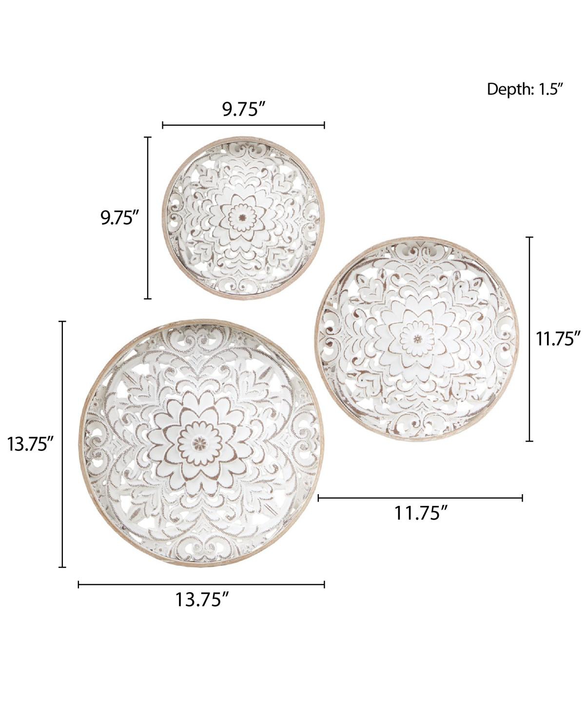 Streamdale Furniture Medallion Trio DistressedFloral 3-Piece Carved Wood Wall Decor Set - White