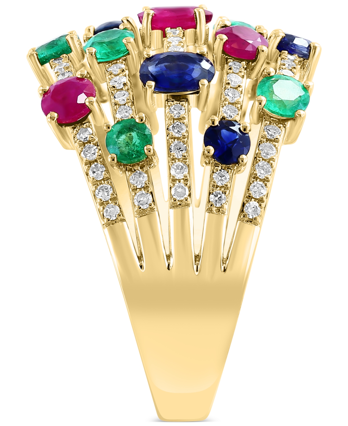 Effy Multi-Gemstone (2-1/4 ct. t.w.) & Diamond (1/4 ct. t.w.) Multirow Cluster Ring in 14k Gold