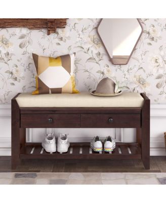  Multipurpose Entryway Bench with Seat and Drawers (Espresso)