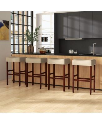 2 Set of 29 Inch Height Upholstered Bar Stool with Solid Rubber Wood Legs and Footrest