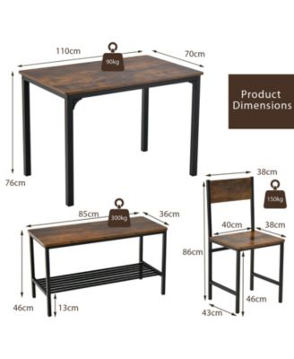 4 Pieces Rustic Dining Table Set with 2 Chairs and Bench