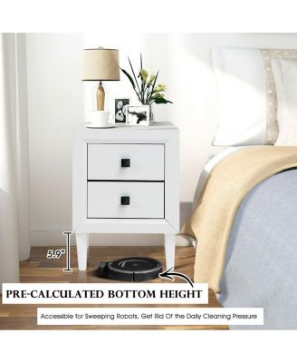 2 Pieces Multipurpose Retro Nightstand Set with 2 Drawers