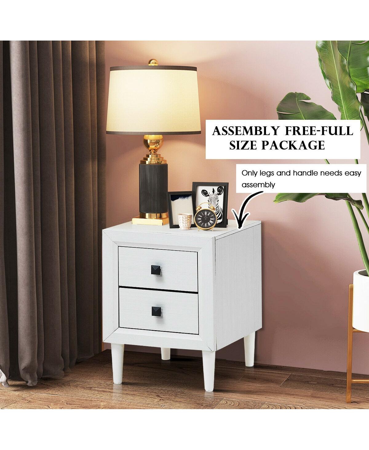 Sugift 2 Pieces Multipurpose Retro Nightstand Set with 2 Drawers