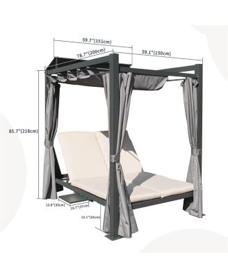 Streamdale Outdoor Double Chaise Daybed with Canopy & Cup Holder