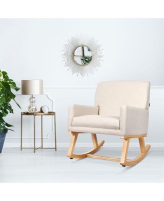 Mid Century Fabric Rocking Chair Upholstered Accent Armchair Lounge Chair Gray