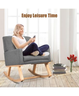 Mid Century Fabric Rocking Chair Upholstered Accent Armchair Lounge Chair Gray