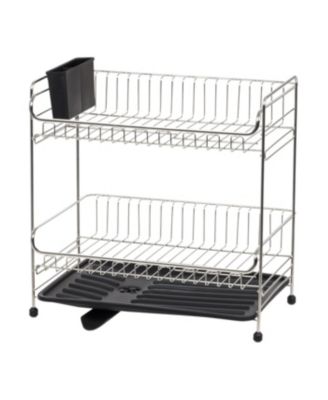 USA 2-tier Medium-sized Dish Rack with Drain Spout, Dish Rack and Drainer, Black