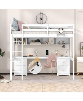 Loft Bed with Desk, and Charging Station