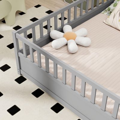 Montessori Floor Bed Frame with Door and Guardrail