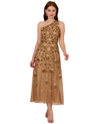 Adrianna Papell Women's Beaded Asymmetric-Neck Midi Dress - Macy's