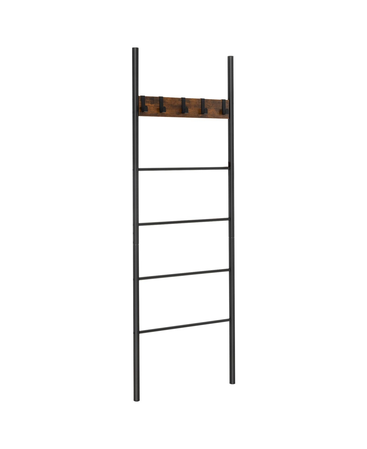 Wall-Leaning Decorative Blanket Holder with 5 Removable Hooks - Black