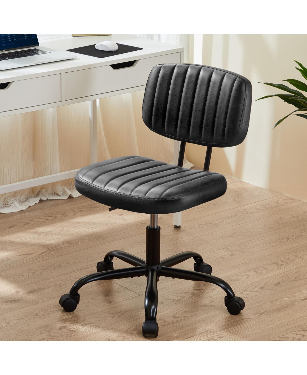 Streamdale Furniture Pu Leather Low Back Task Chair Small Home Office Chair with Wheels