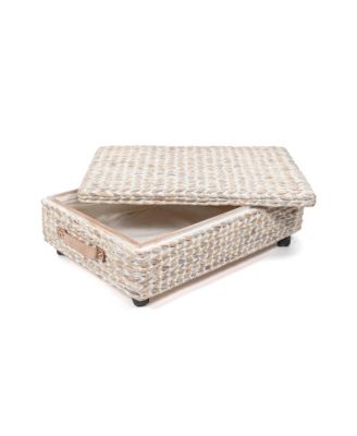 Chett 26.38" Minimalist Hand-Woven Hyacinth/Wood Underbed Storage Bin with Wheels and Handles