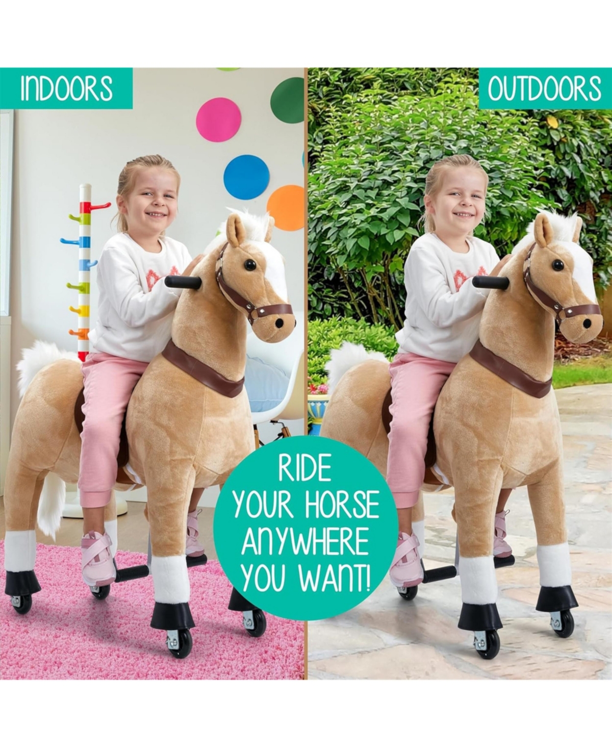 Jumbl Lil Ride on Horse, Kids Ride on Toy with Sounds & Wheels (Off-White)