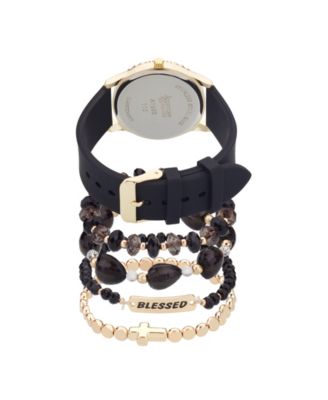 Women's Matte Black Silicone Strap Analog Watch 38mm Gift Set