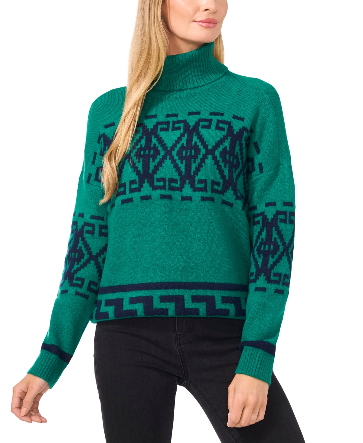 Shop Cece Women's Fair Isle Long Sleeve Turtleneck Sweater In Lush Meadow