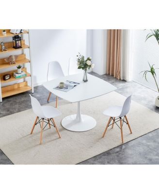 Streamdale 42.1" Mid-Century White Dining Table for 4-6, Round MDF Top