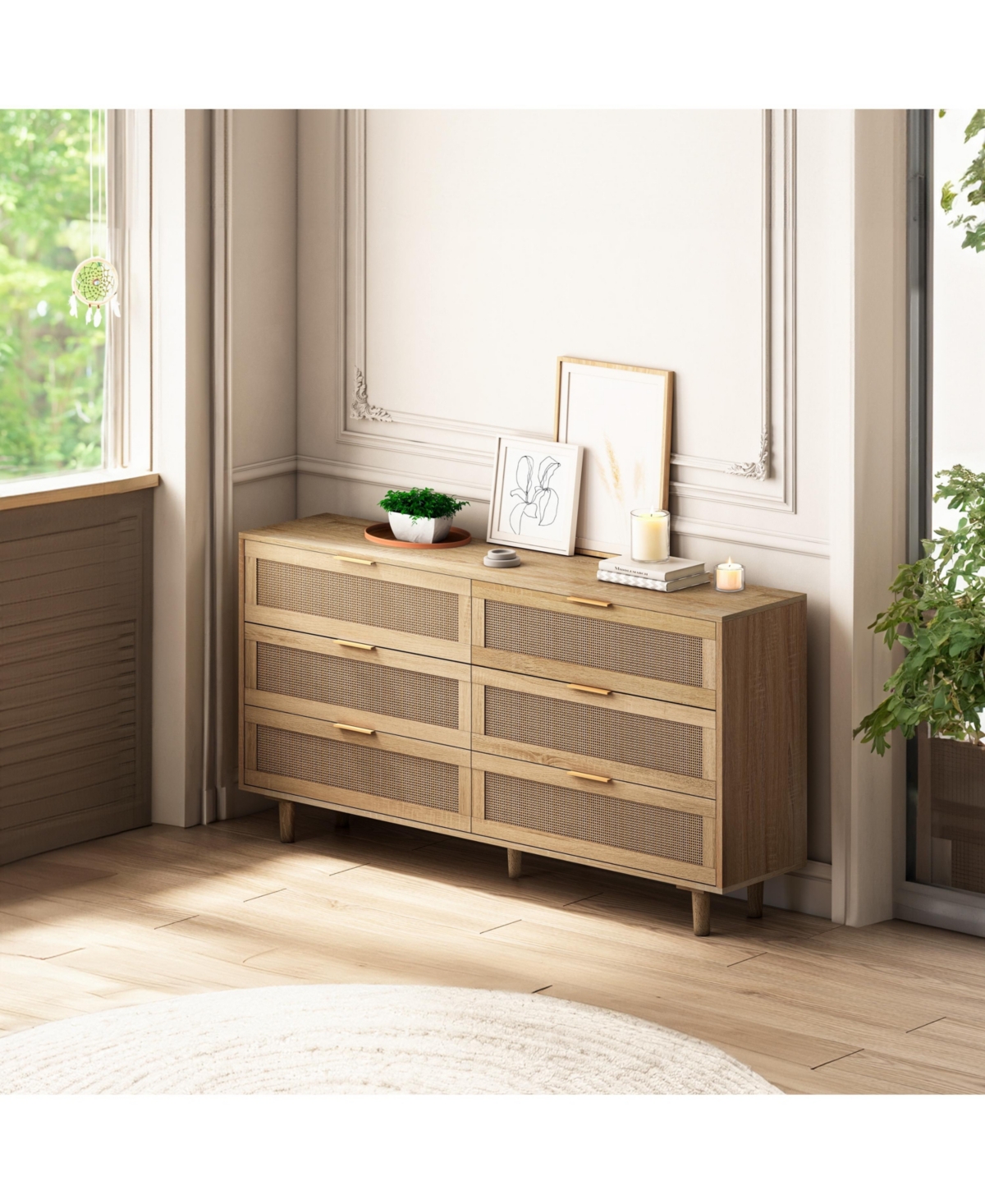Streamdale FurnitureRattan Dresser with Ample Storage and Anti-Tip Safety - Natural