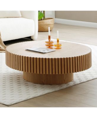 Streamdale Modern Round Wood Coffee Table with Handcrafted Relief (31.49)