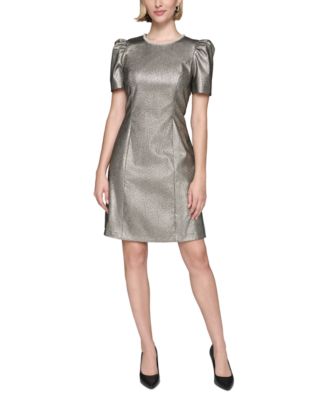 KARL LAGERFELD PARIS Women's Metallic Jacquard Puff-Sleeve Dress - Macy's