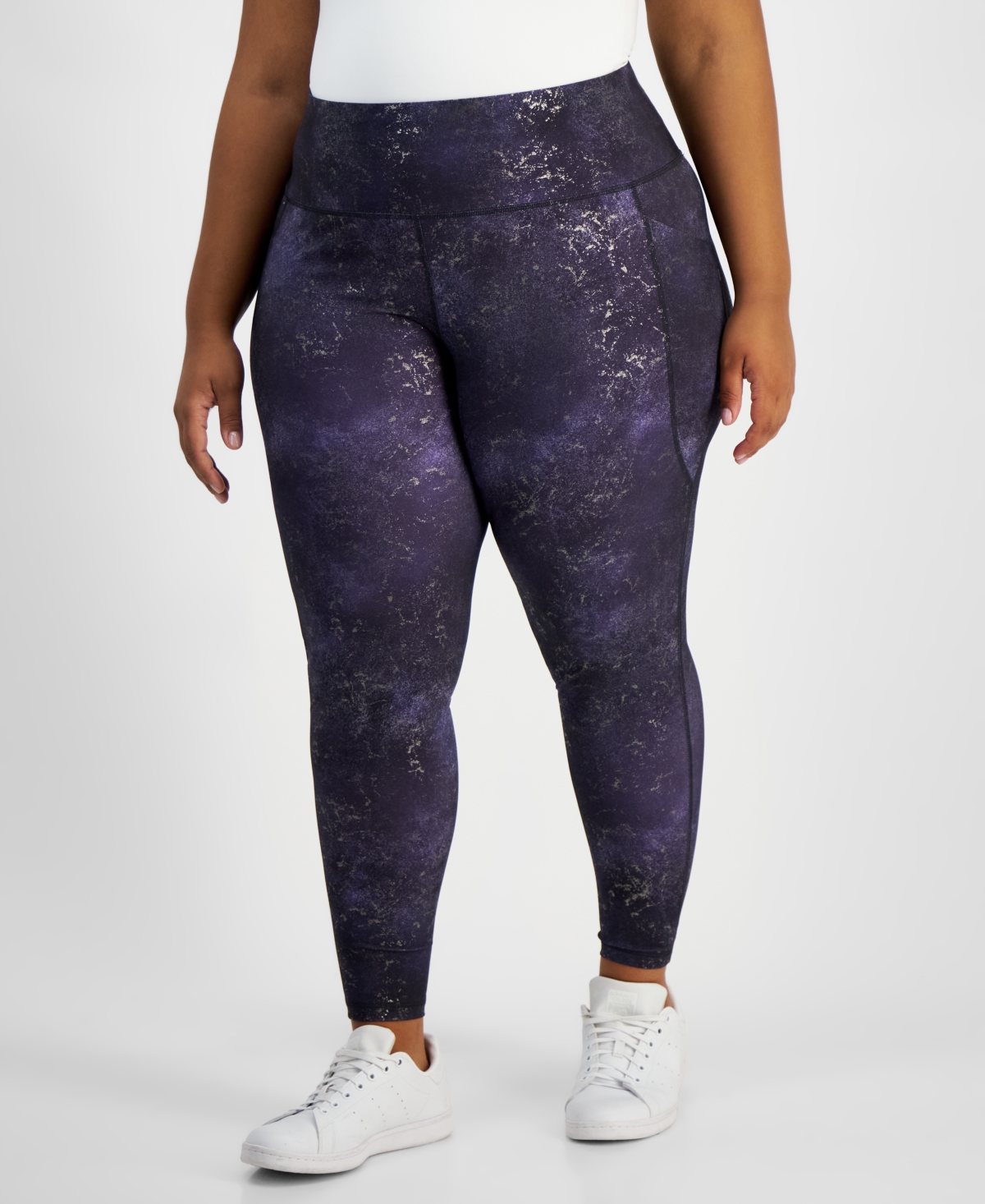 Id Ideology Plus Size Midnight Foil 7/8 Leggings, Created By Macy's In Deep Black