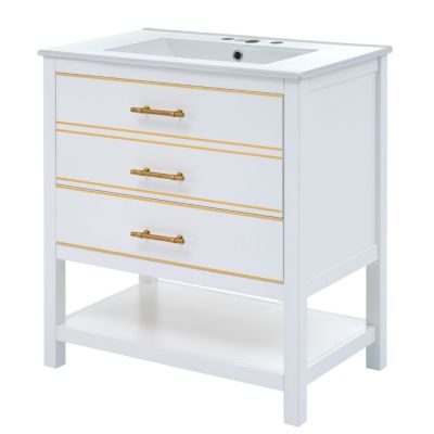 Streamdale White Bathroom Vanity with Modern Open Storage and Drawers (30 Inch)