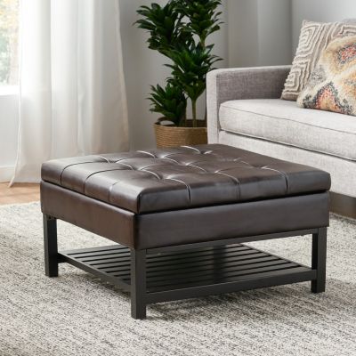 Finn Bonded Leather Ottoman With Storage And Rack