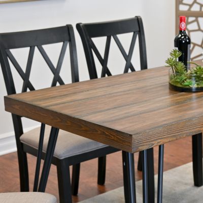 Stylish 5-Piece Dining Set | Black Hairpin Table & Cross-back Chairs
