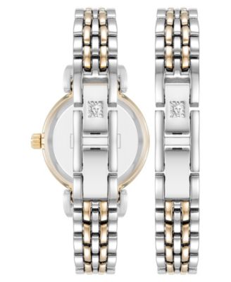 Women's Quartz Roman Numeral Two-Tone Alloy Metal Bracelet Watch Set, 24mm