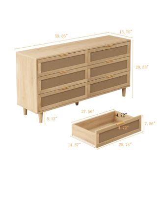 Simplie Fun Modern Rattan Dresser with 6 Drawers for Organized Storage
