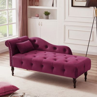 Elegant Velvet Chaise Lounge with Tufted Buttons and Nailhead Trim