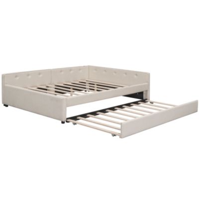 Queen Size Upholstered Platform Bed with USB And Twin Size Trundle