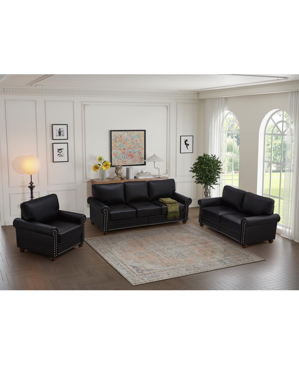 Streamdale Furniture Living Room Sofa With Storage Sofa 1+2+3 SectionalFaux Leather - Black
