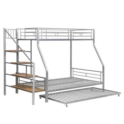 Streamdale Silver Metal Bunk Bed with Trundle and Storage