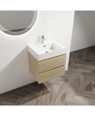 24" Wood Grain Vanity w/ Resin Sink & Soft-Close Drawers