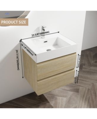 24" Wood Grain Vanity w/ Resin Sink & Soft-Close Drawers